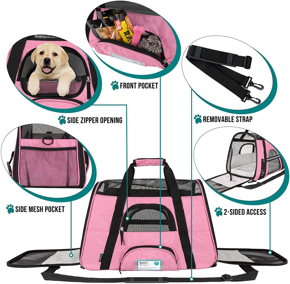 PetAmi Airline Approved Pet Carrier Bag – Soft Sided Cat Carrier for Small Dogs, Puppies, Cats, Rabbits | TSA Approved Travel Tote with Sherpa Bed, Collapsible Bowl, Reflective Trim, Fits Under Seat